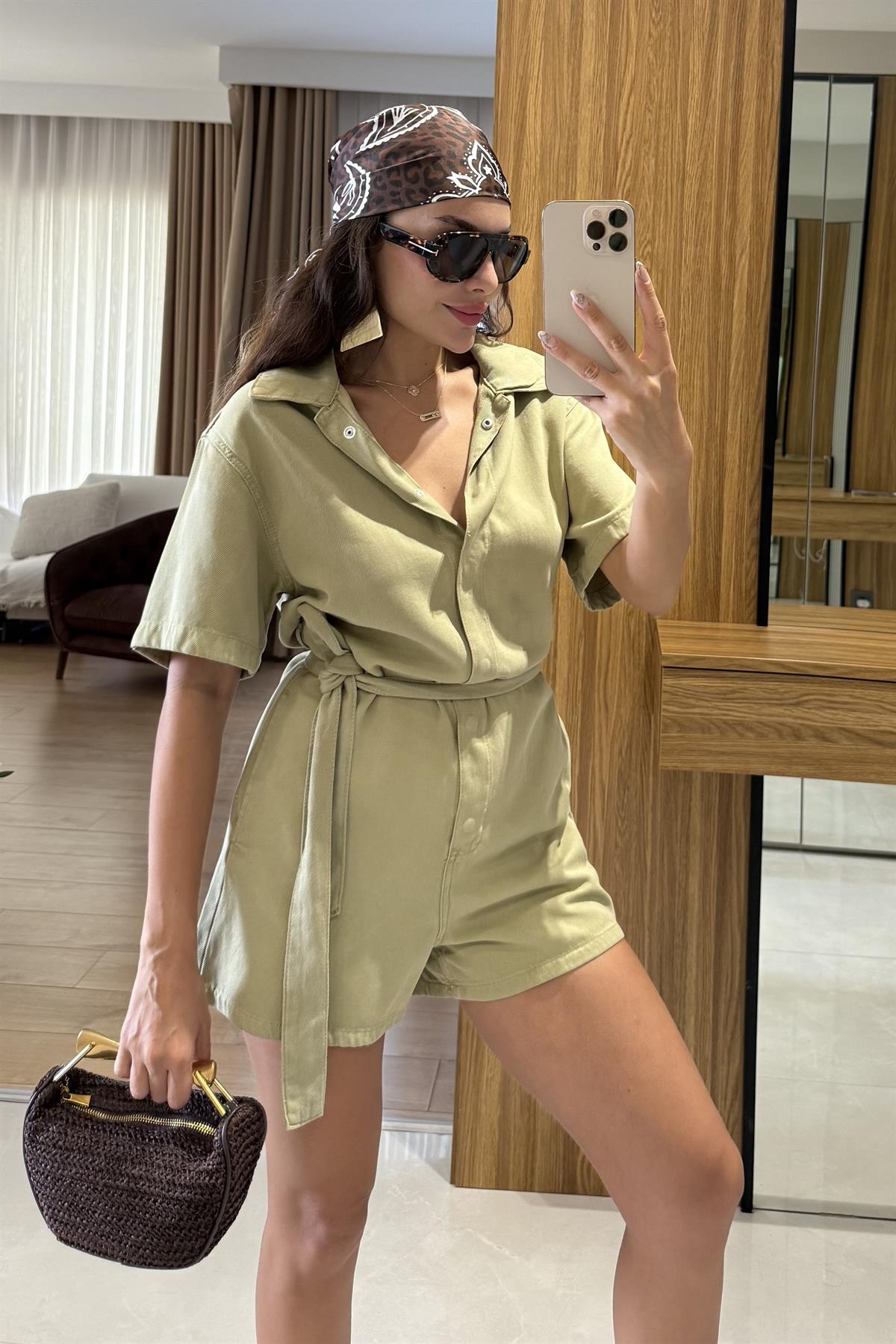 Lier Çağla Dilvin Kuşaklı Kısa Kollu Tulum