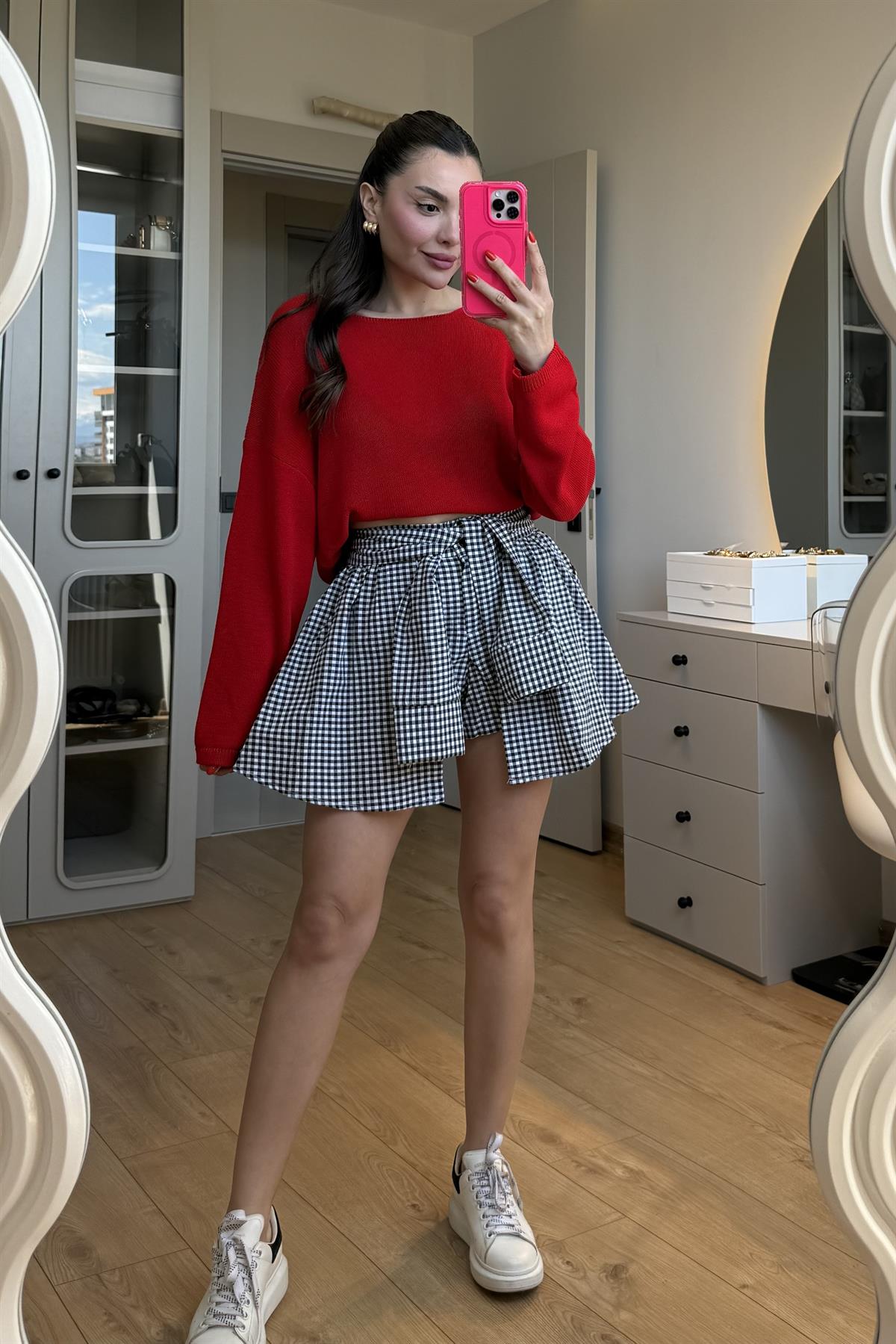 Lilith Pötikare Tasarım Gömlek Bağlamalı Şort Etek