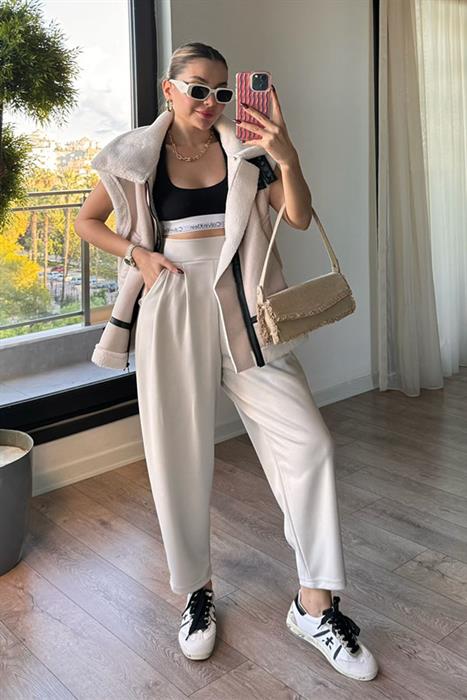 Lılla Modal Kumaş Şalvar Pantolon - Taş