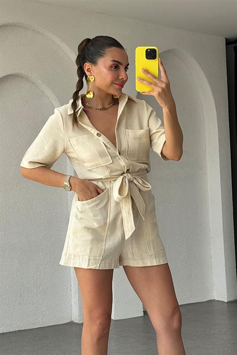 Lillesol Natural Kuşaklı Şort Tulum