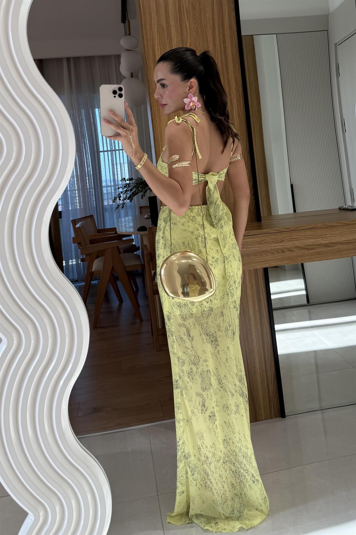 Lime Şifon Gül Detay Takım