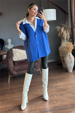 Lina oversize mavi tasarım yelek