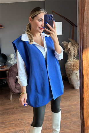 Lina oversize mavi tasarım yelek