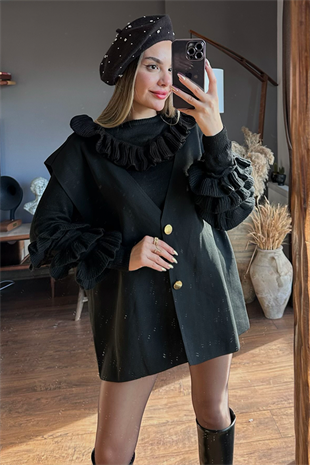 Lina oversize siyah tasarım yelek