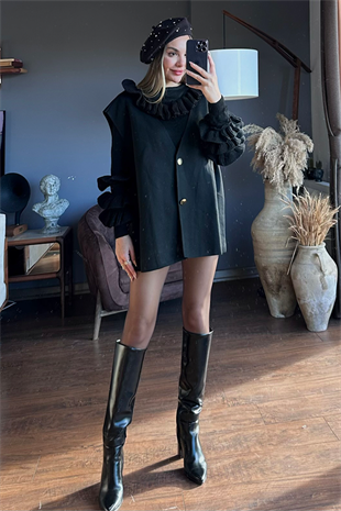 Lina oversize siyah tasarım yelek