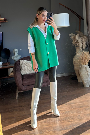 Lina oversize yeşil tasarım yelek