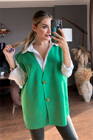 Lina oversize yeşil tasarım yelek