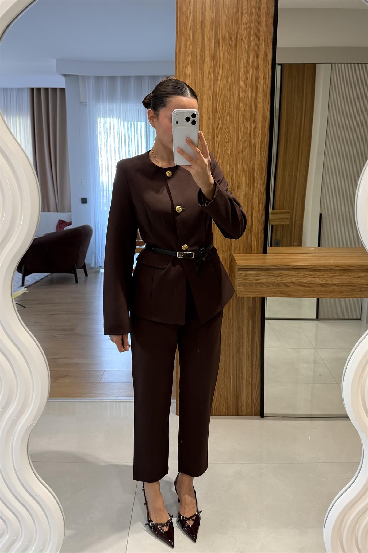 Lindon Kahve Gold Düğmeli Takım