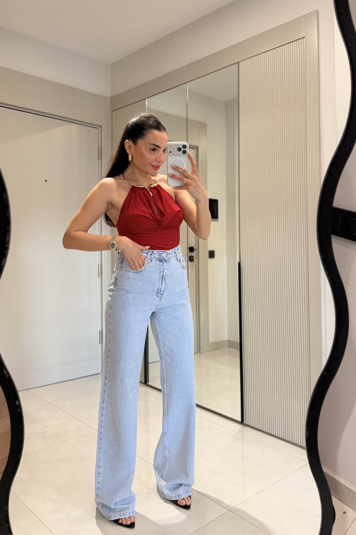 Linen Lightblue Taşlı Jean