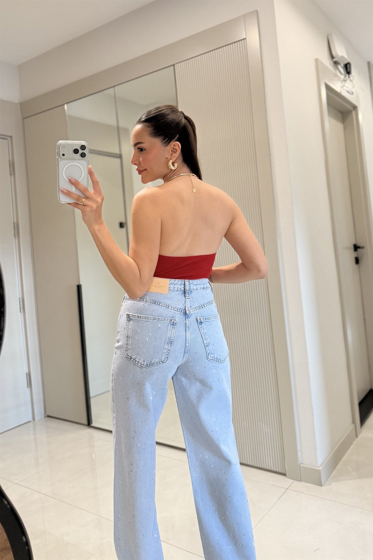 Linen Lightblue Taşlı Jean