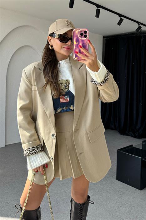 Lion İç Astarlı Bej Blazer Ceket