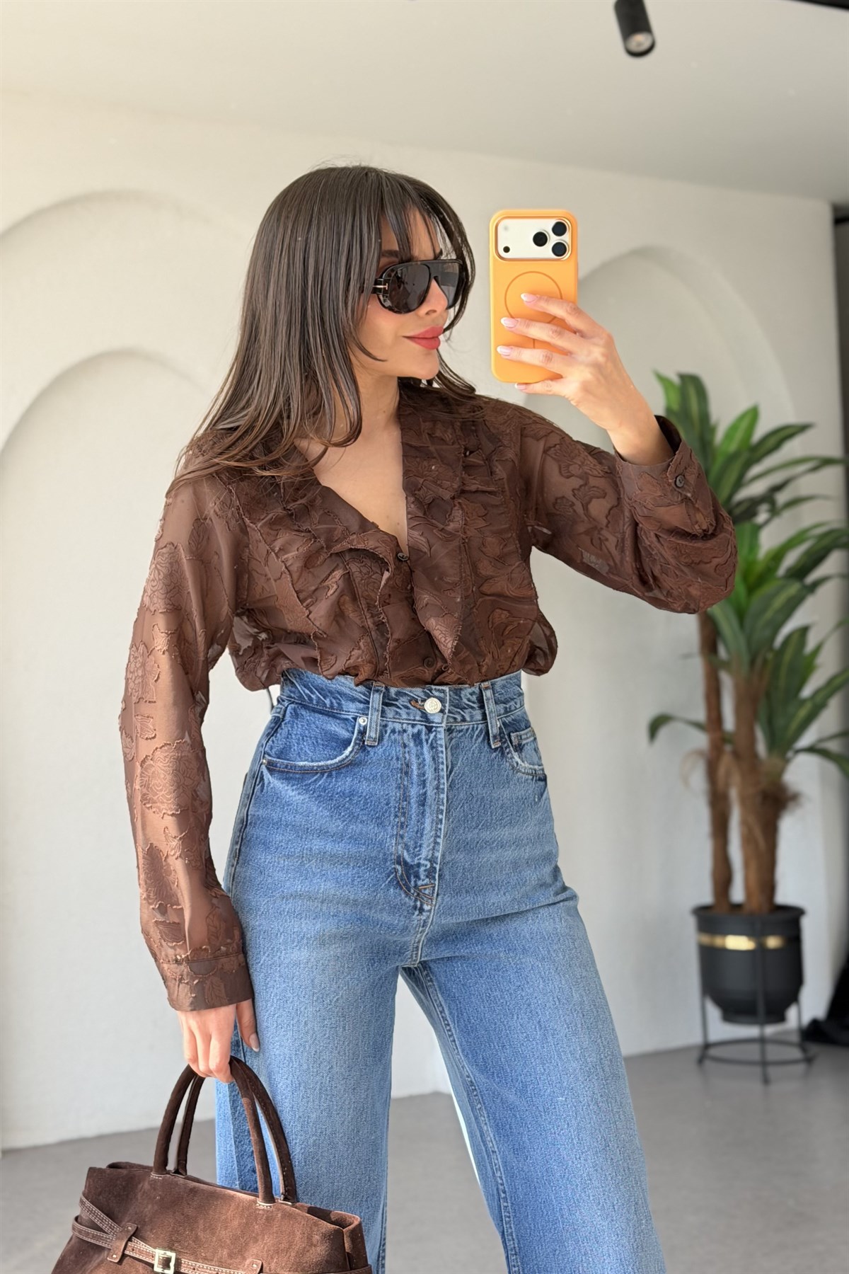 Liora Kahve Fırfır Detaylı Romantik Gömlek