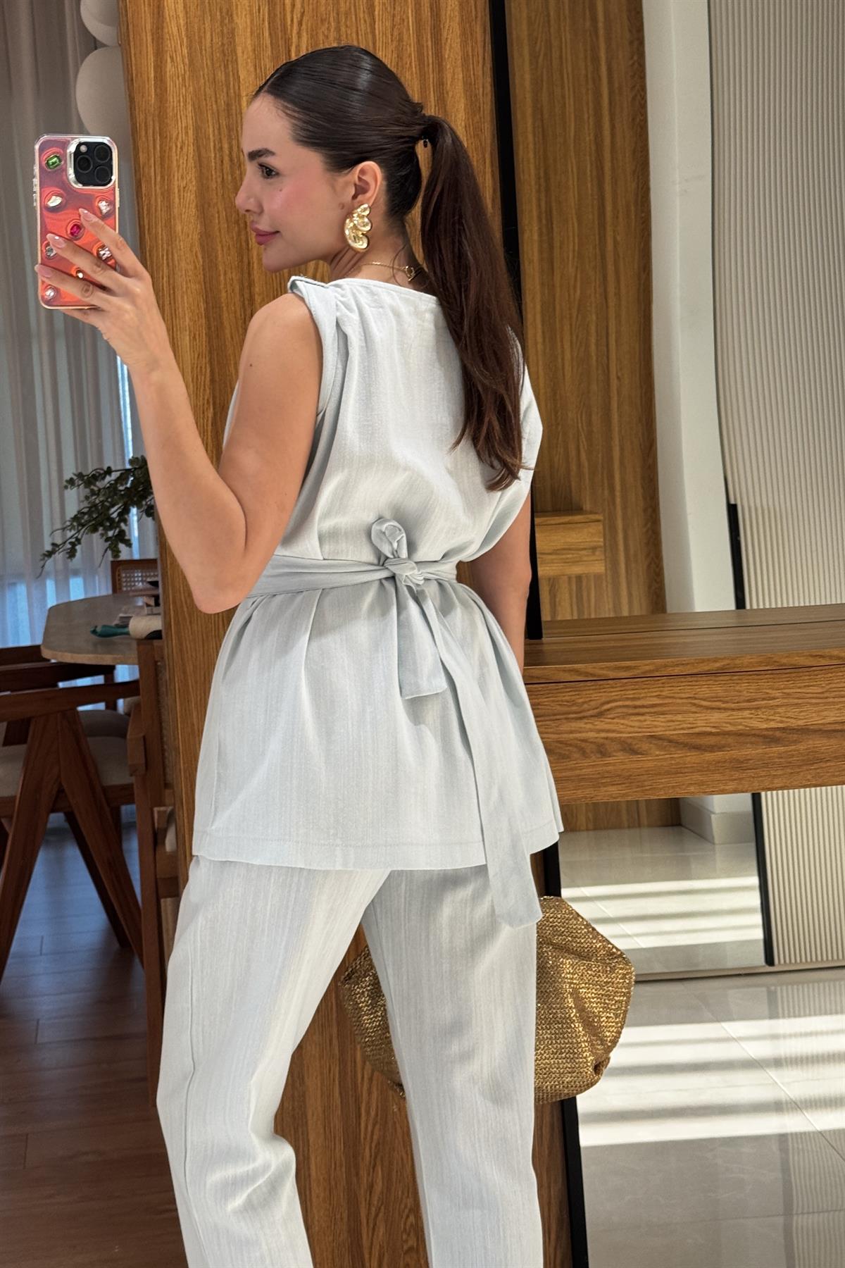 Lipa Mavi Omuz Detay Kuşaklı Takım