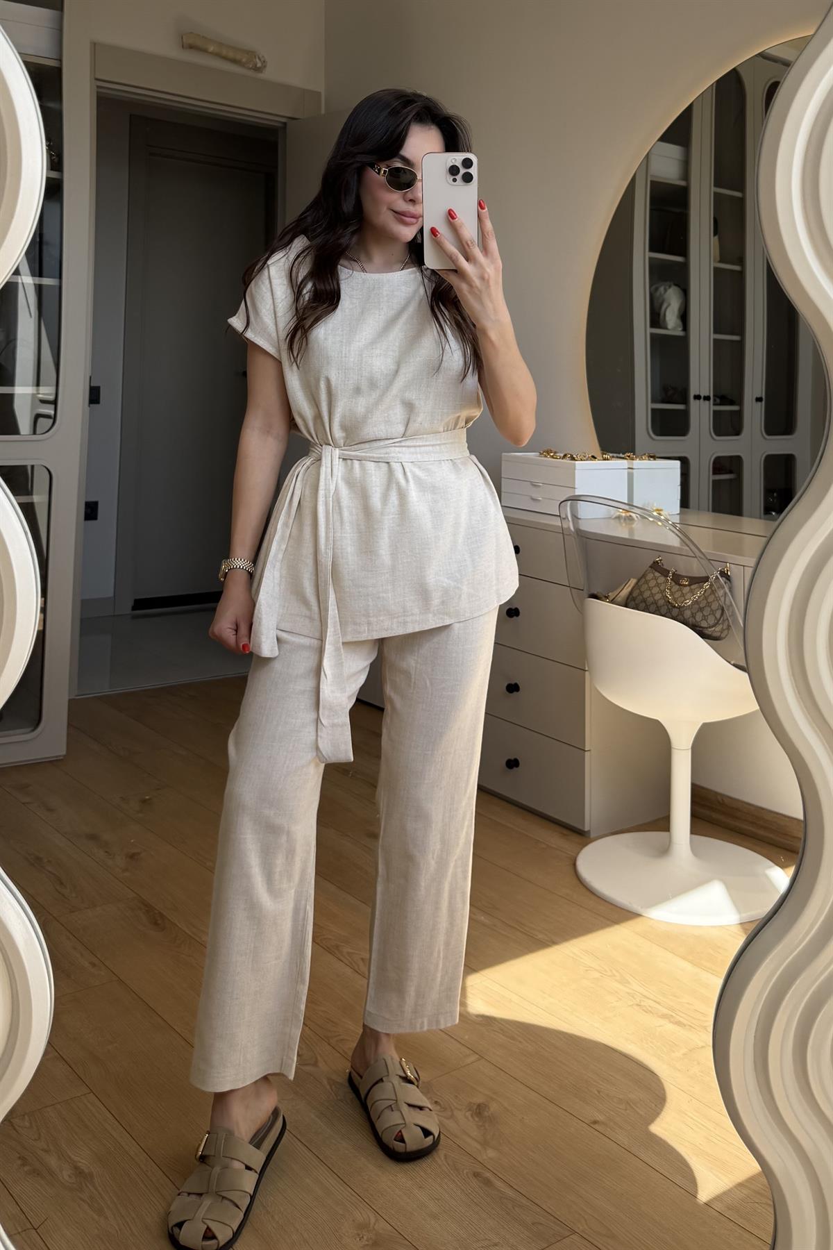 Lipa Naturel Omuz Detay Kuşaklı Takım