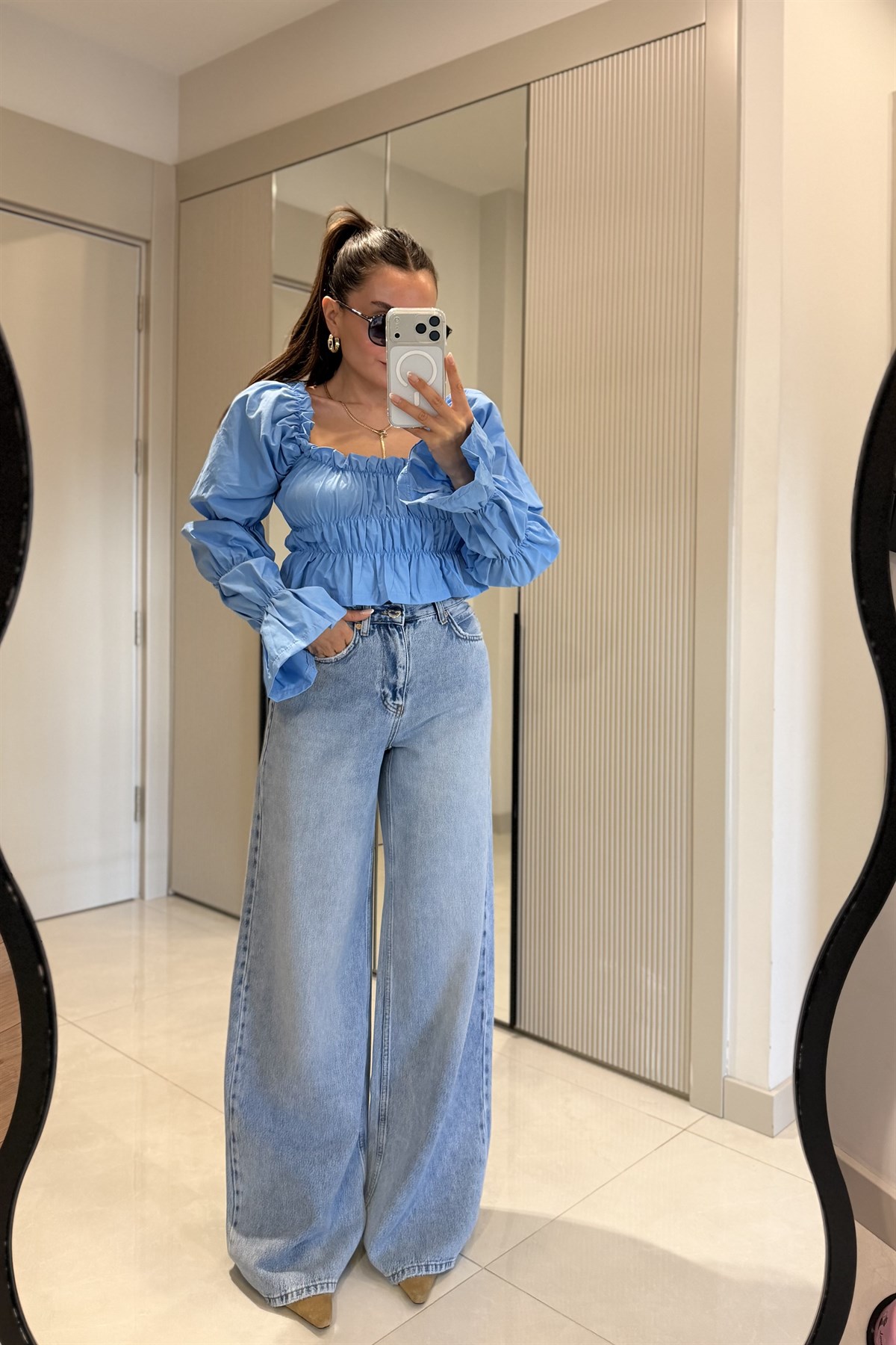 Lisandro Lightblue Yüksek Bel Wide Leg Jean