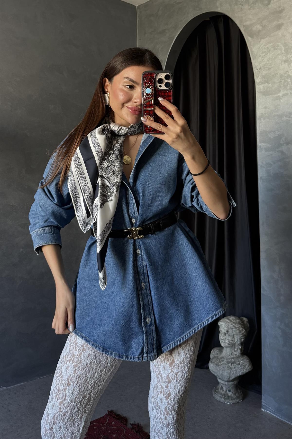 Lısbonne Yazılı Denim Gömlek