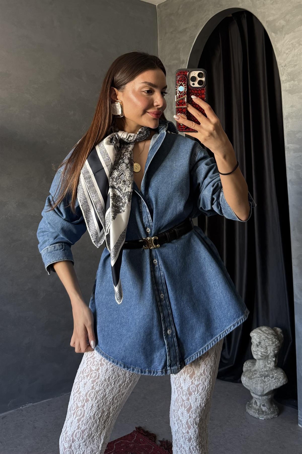 Lısbonne Yazılı Denim Gömlek