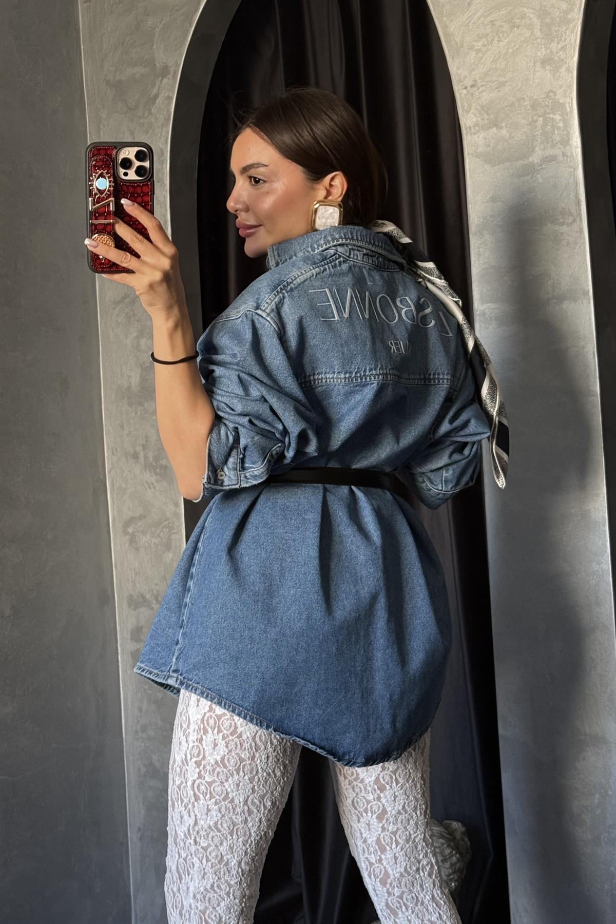 Lısbonne Yazılı Denim Gömlek
