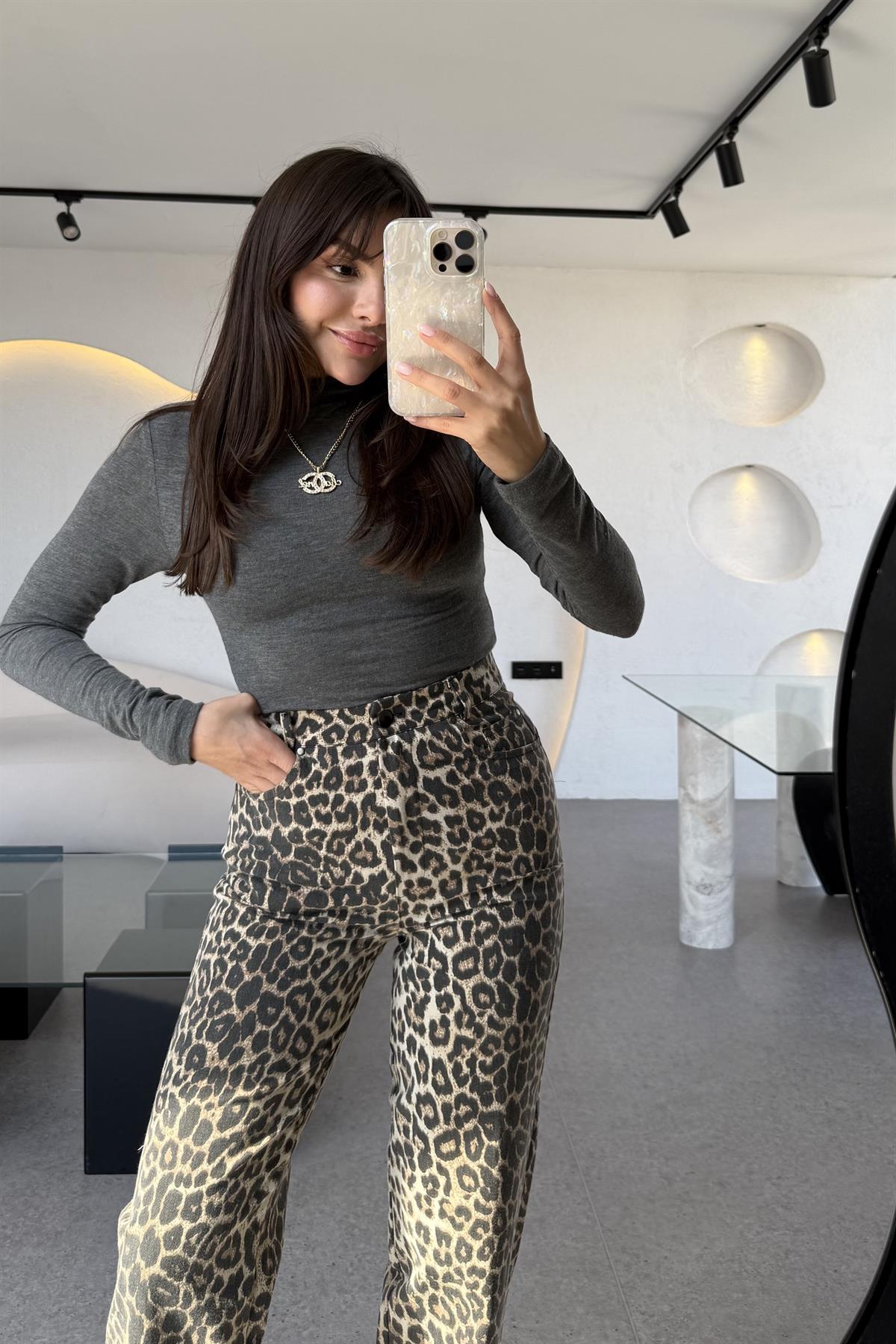 Livera Leopar Desen Pantolon