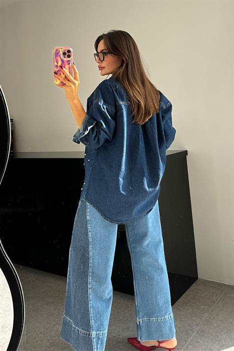 Livya İnci Detaylı Kot Gömlek