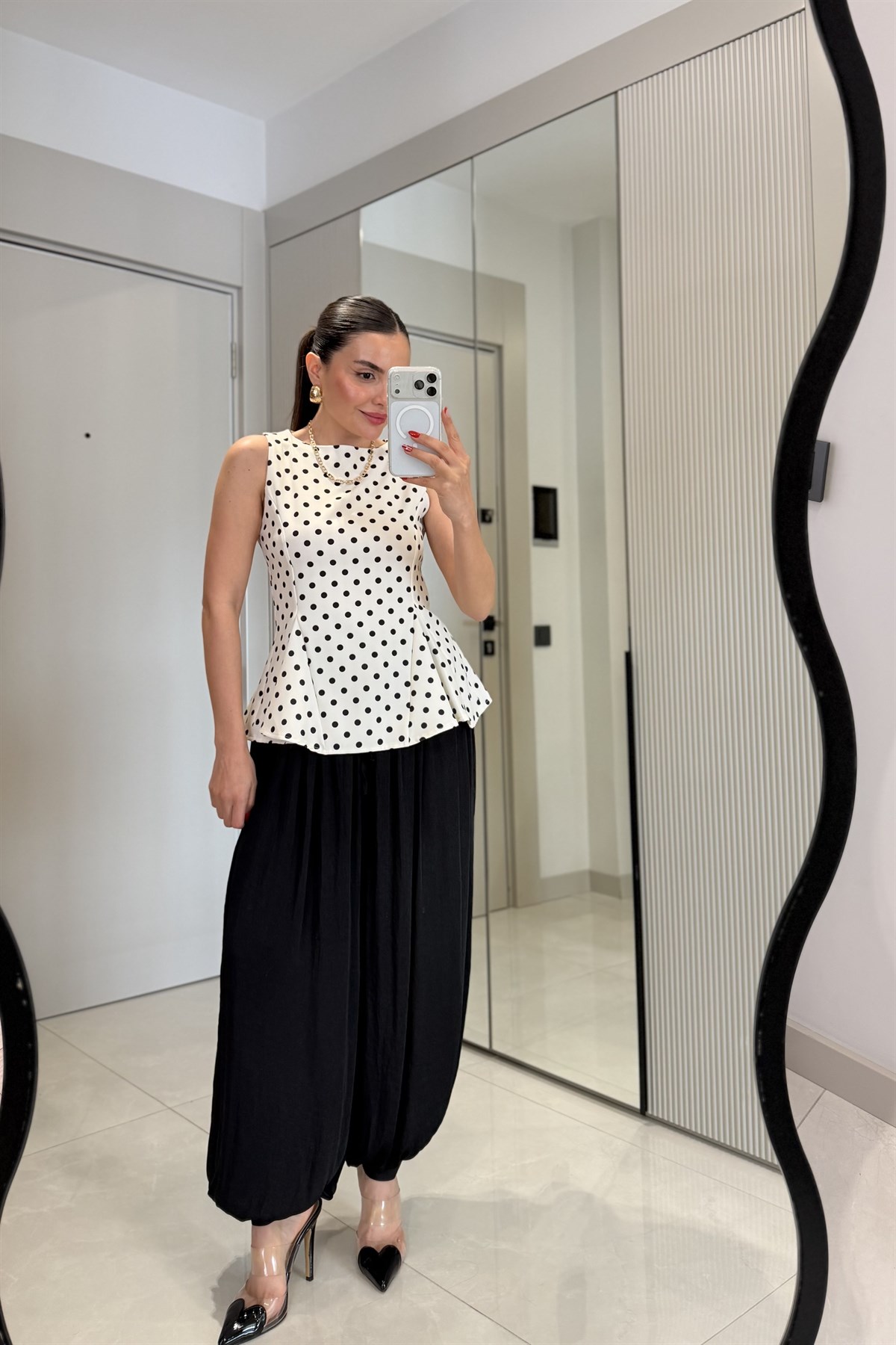 Lizbon Siyah Saten Şalvar Pantolon