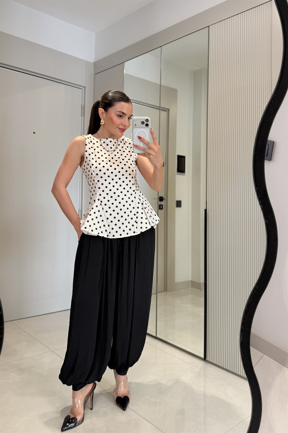 Lizbon Siyah Saten Şalvar Pantolon
