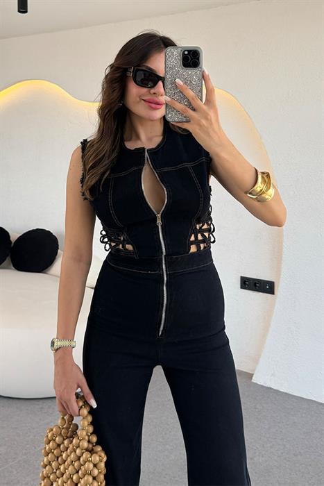 Locket  Bel Dekolteli Toparlayıcı Tulum- Siyah