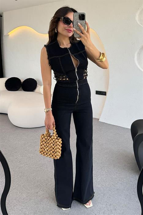 Locket  Bel Dekolteli Toparlayıcı Tulum- Siyah