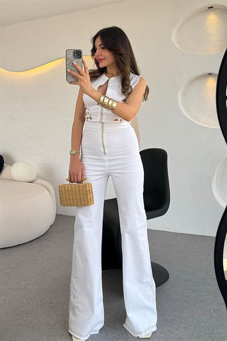 Locket  Bel Dekolteli Toparlayıcı Tulum- Beyaz