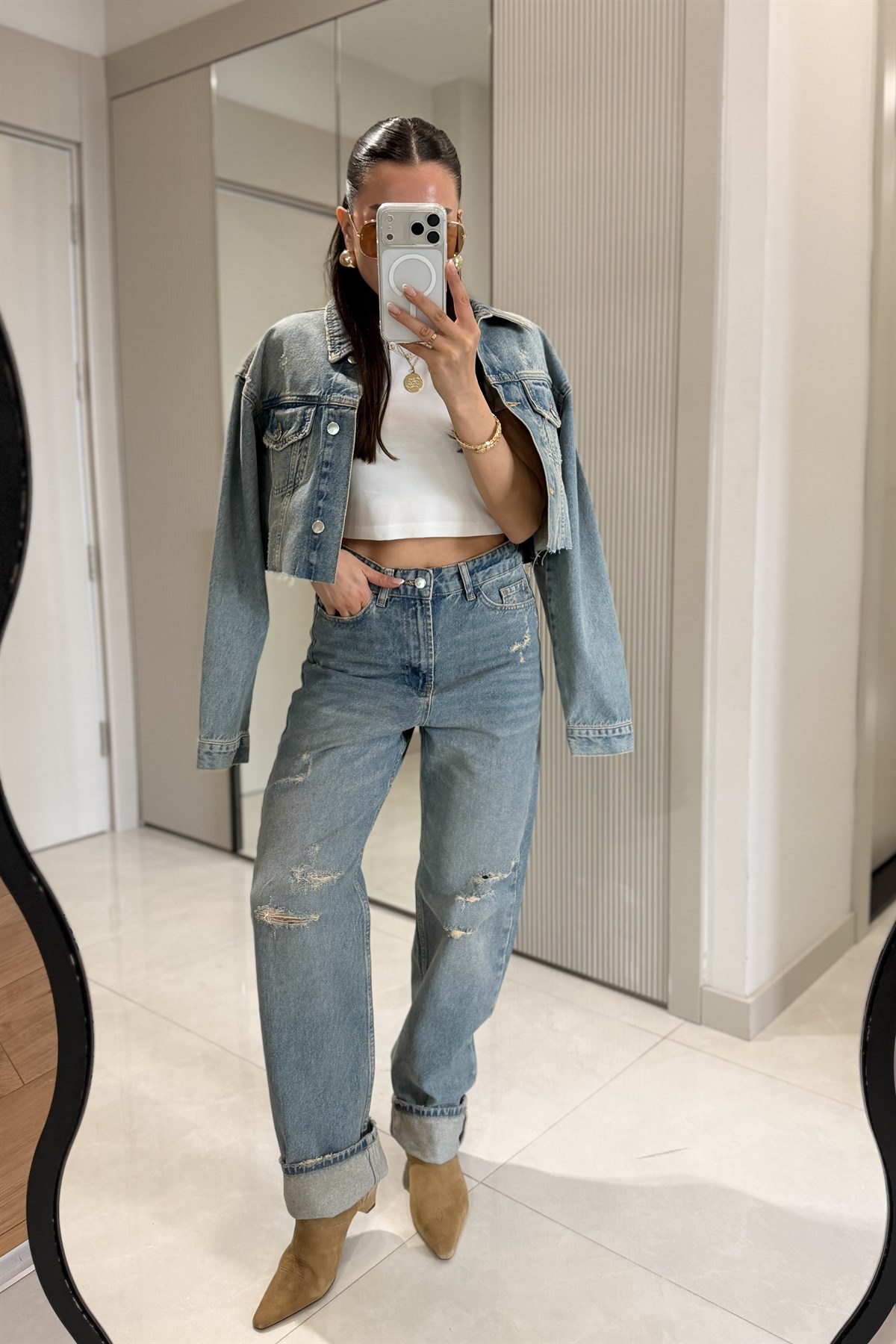 Loky Midblue Yırtık Detay Jean Pantolon