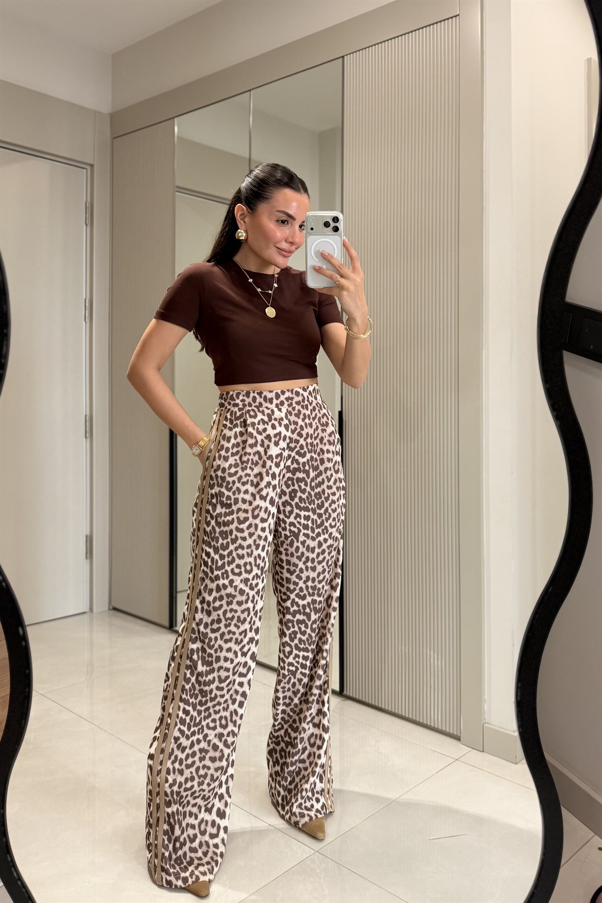 Loly Leopar Desen Yüksek Bel Palazzo Pantolon