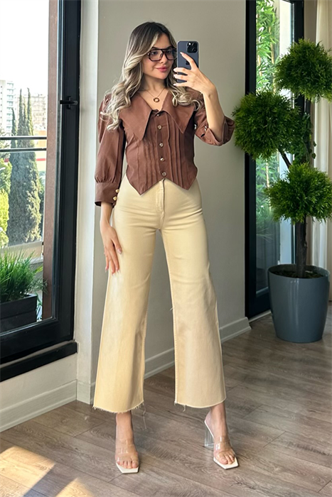 Lona karamel ultra yüksek bel wide leg 