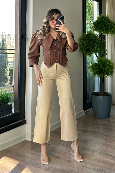 Lona karamel ultra yüksek bel wide leg 