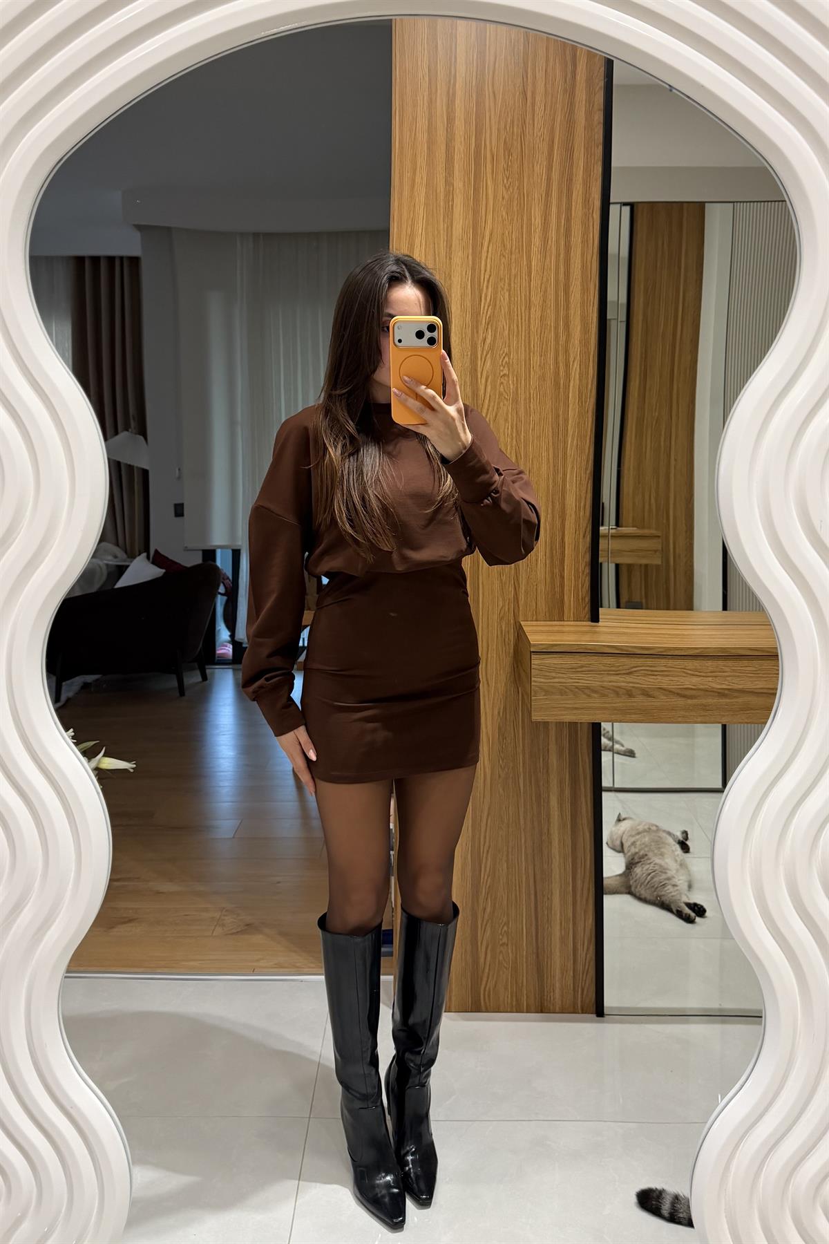 Lonewa Kahve İki İplik Elbise
