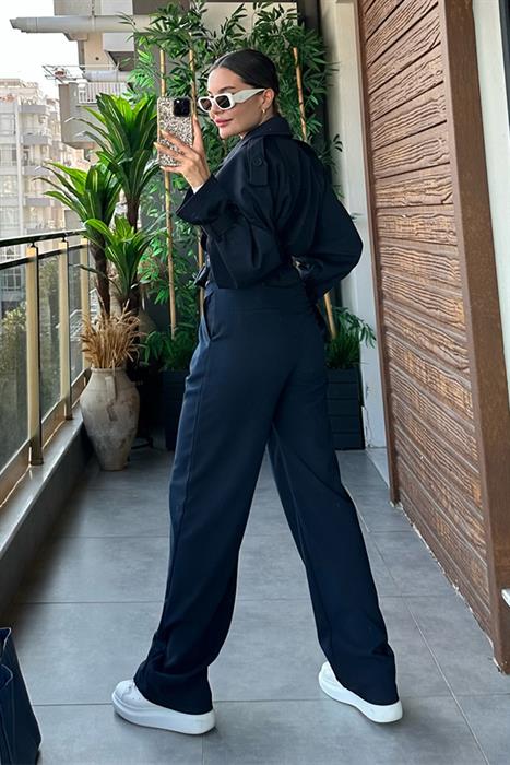 Loose mini lacivert trençkot