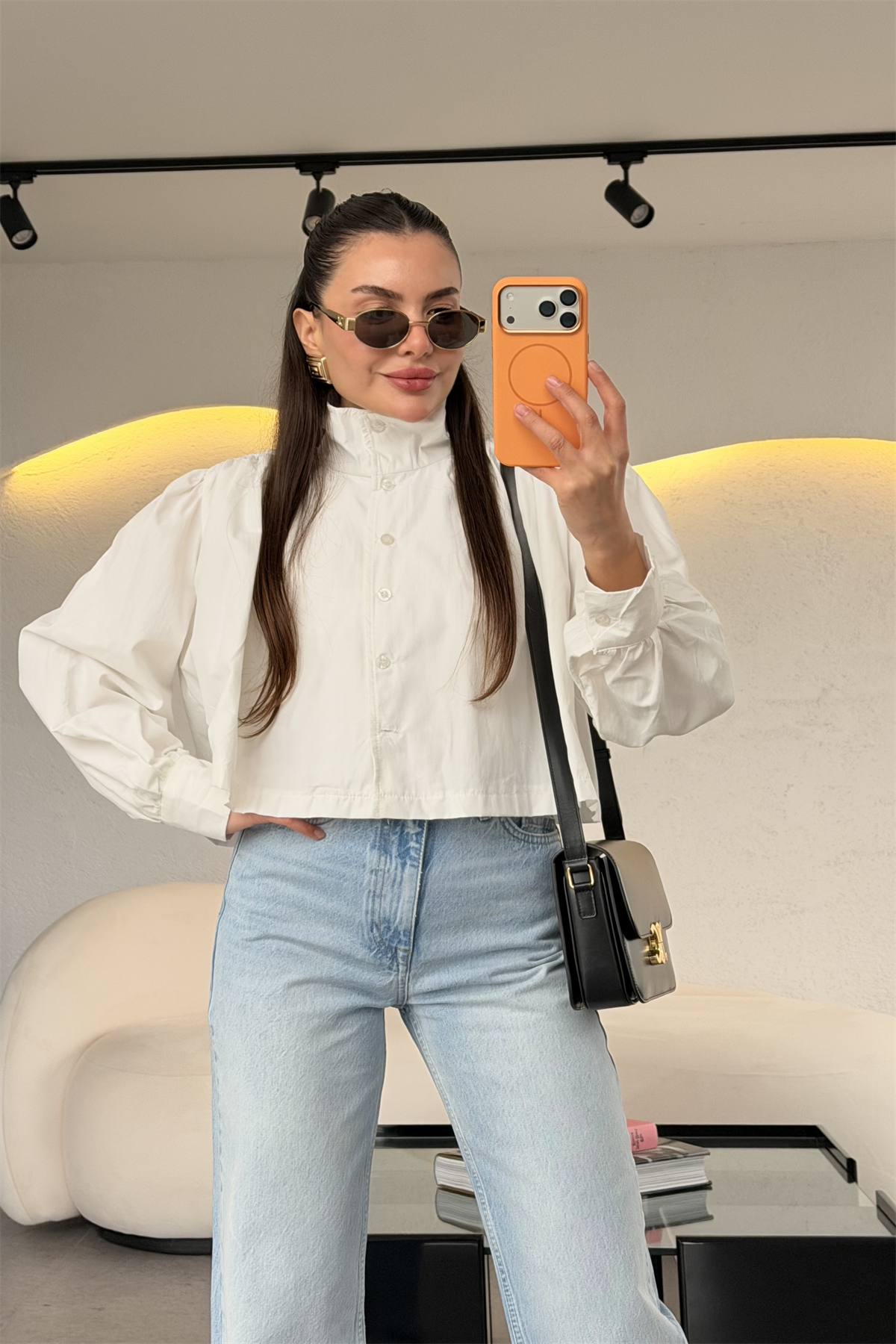 Lopsy Beyaz Hakim Yakalı Balon Kol Gömlek