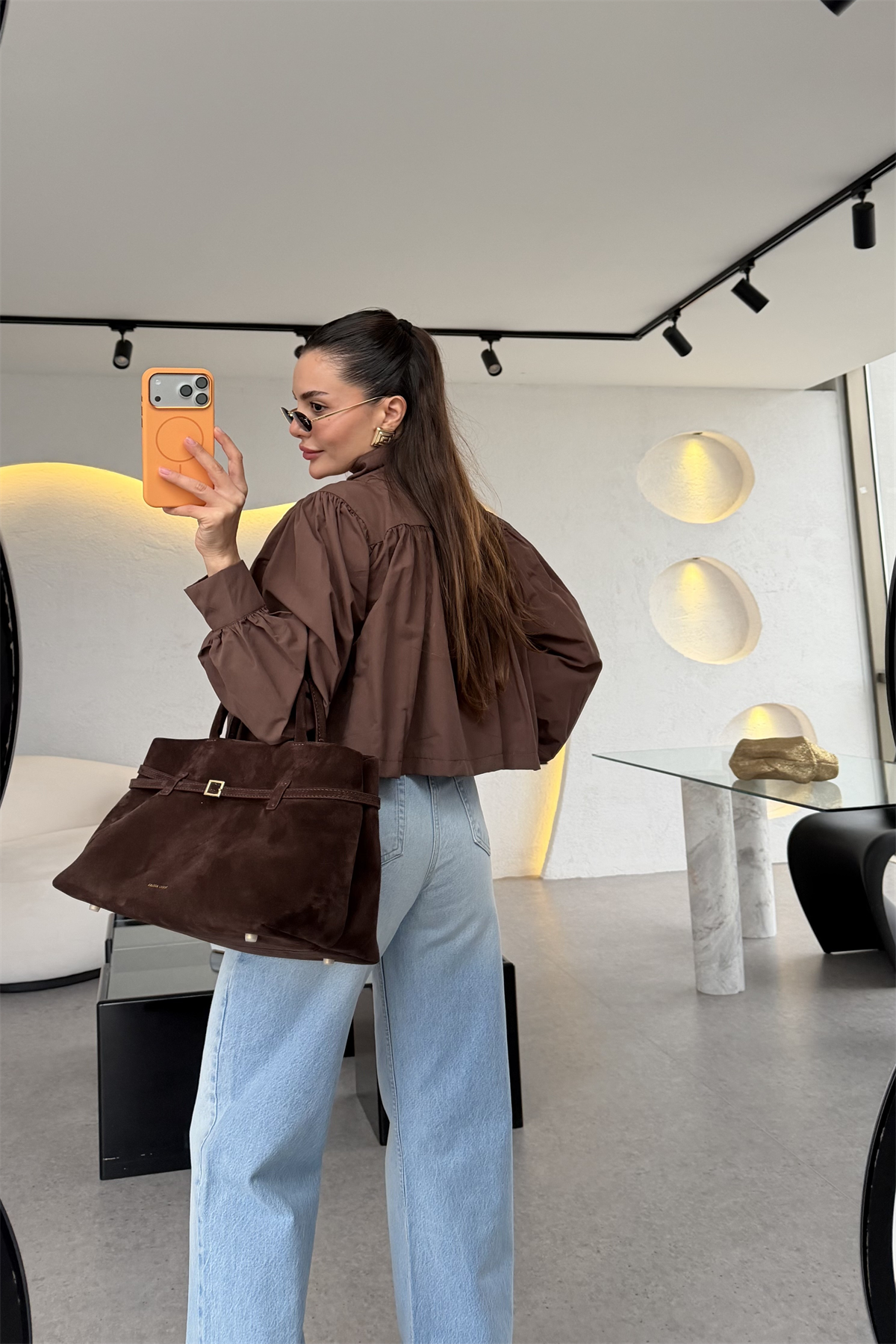 Lopsy Kahve Hakim Yakalı Balon Kol Gömlek