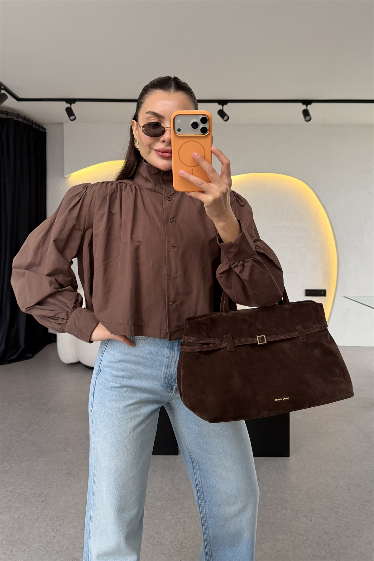 Lopsy Kahve Hakim Yakalı Balon Kol Gömlek