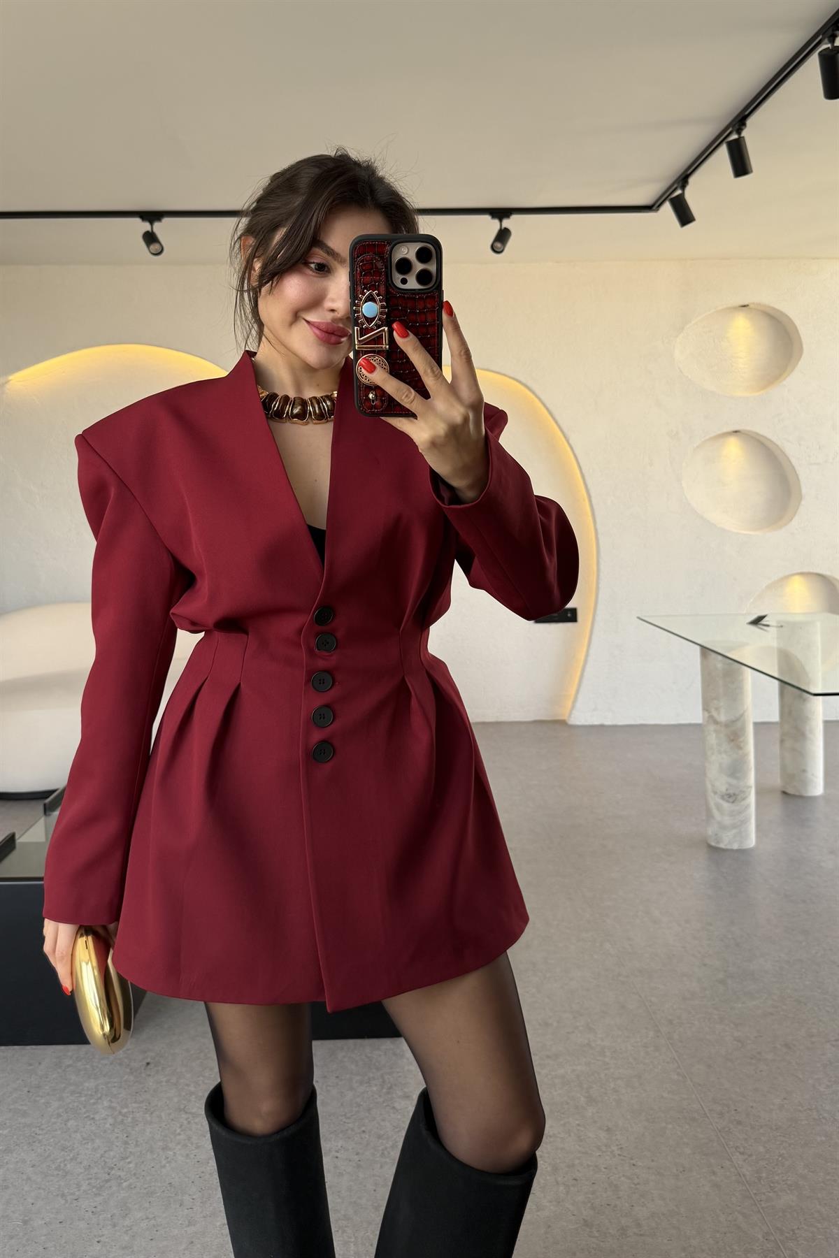 Lord Bordo Belden Oturtmalı Etekli Takım 