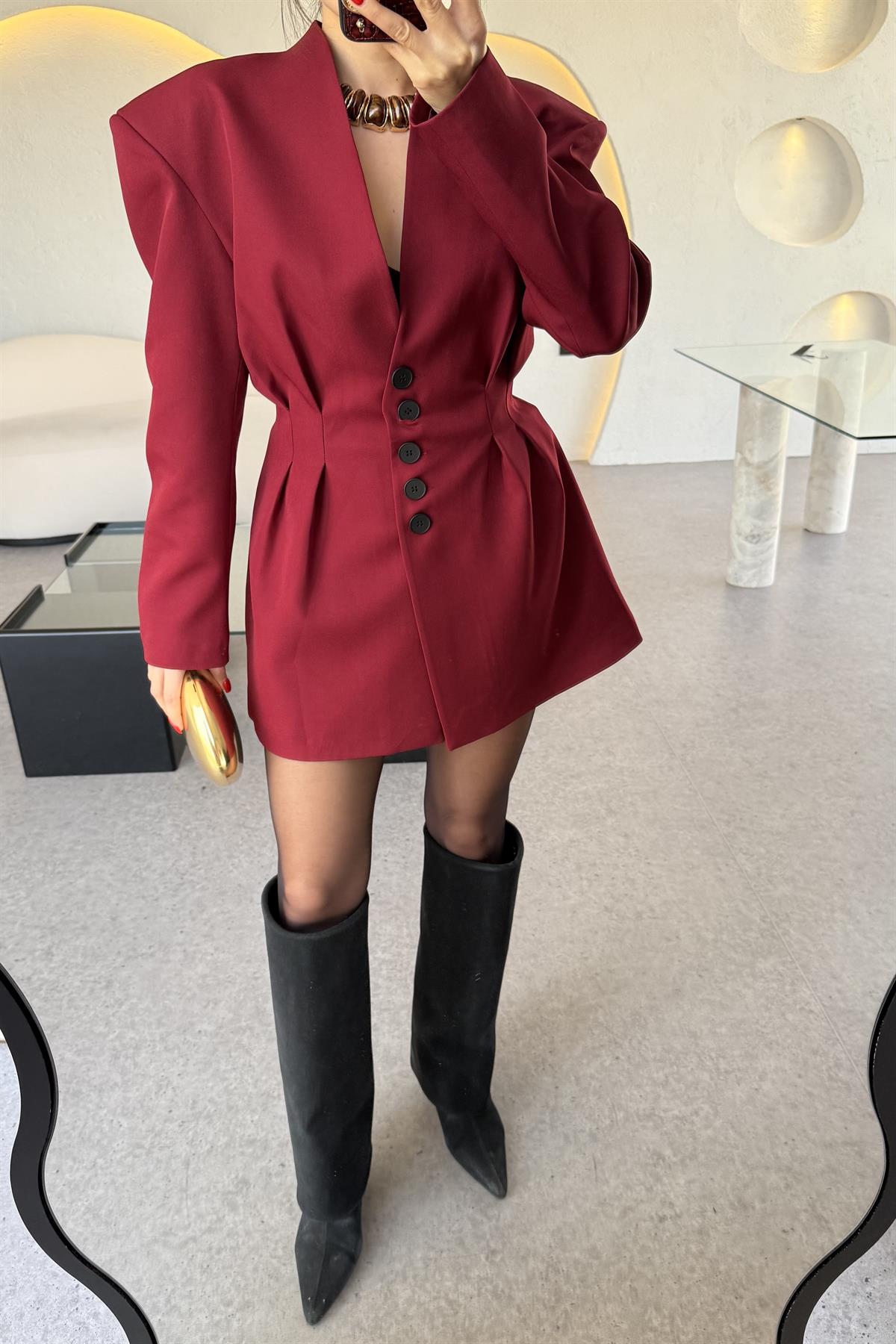 Lord Bordo Belden Oturtmalı Etekli Takım 