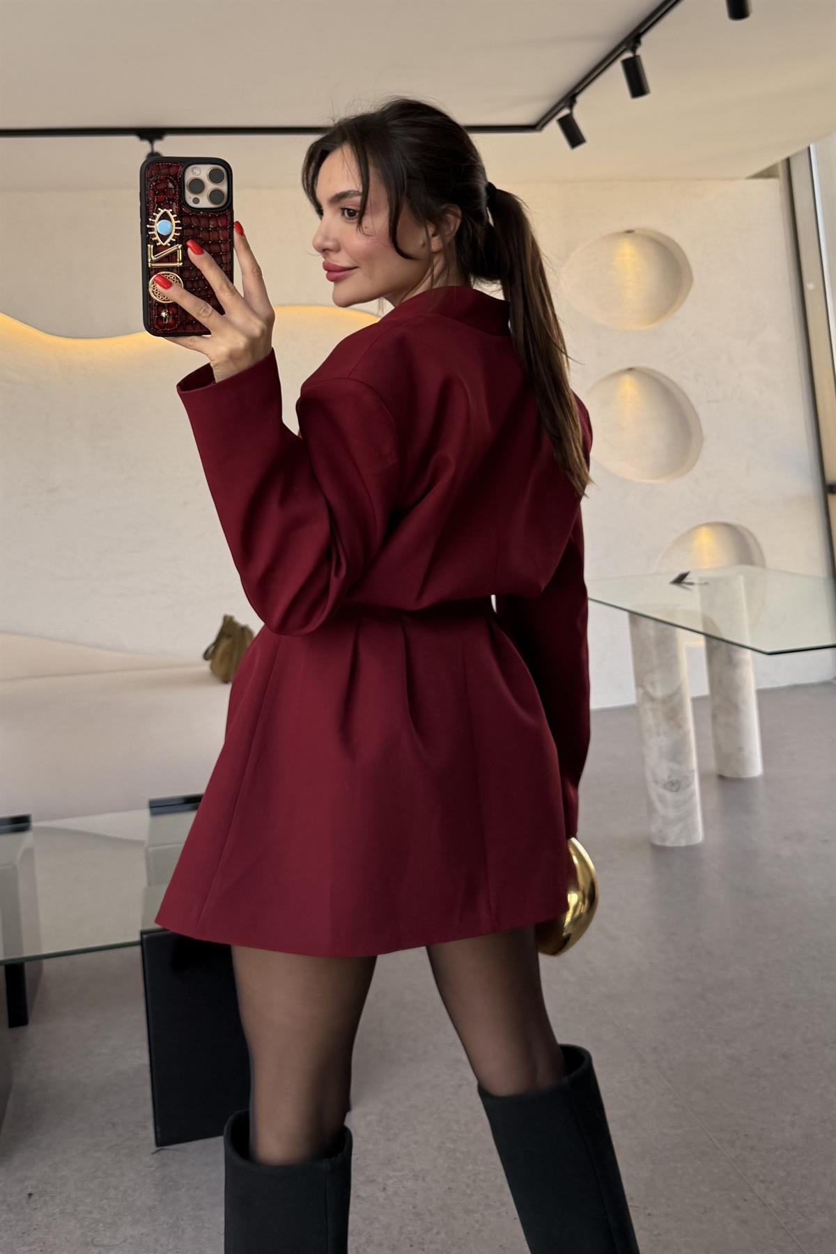 Lord Bordo Belden Oturtmalı Etekli Takım 