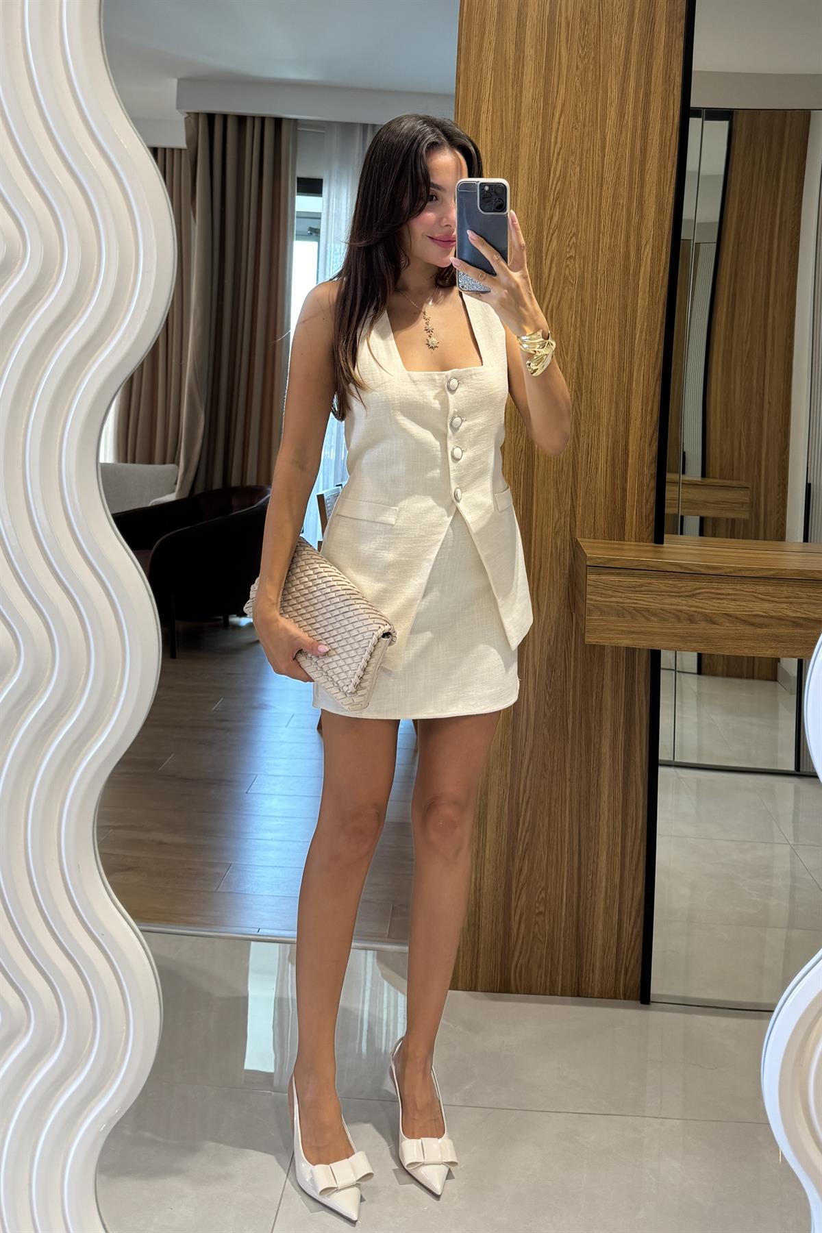Lorea Ekru Yelek Etek Takım