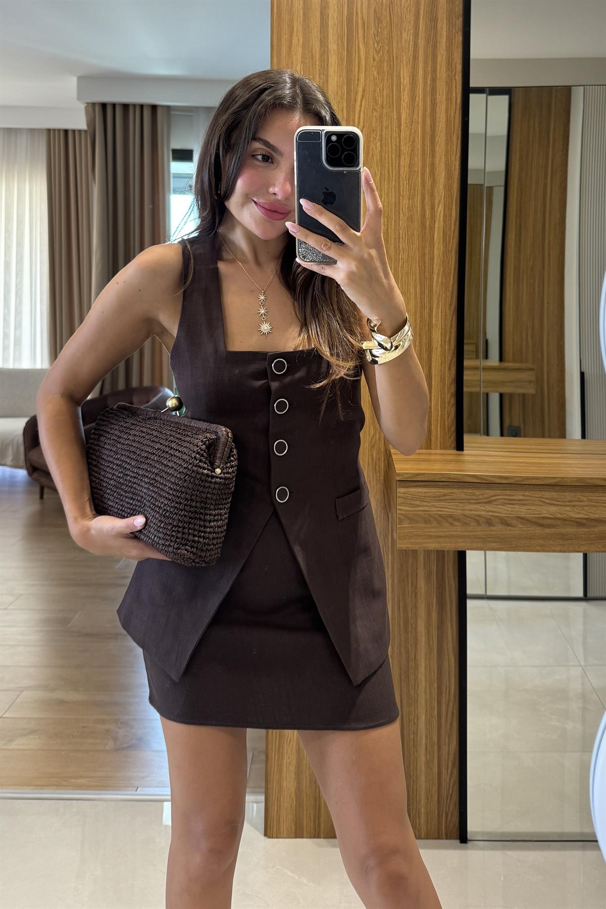 Lorea Kahve Yelek Etek Takım