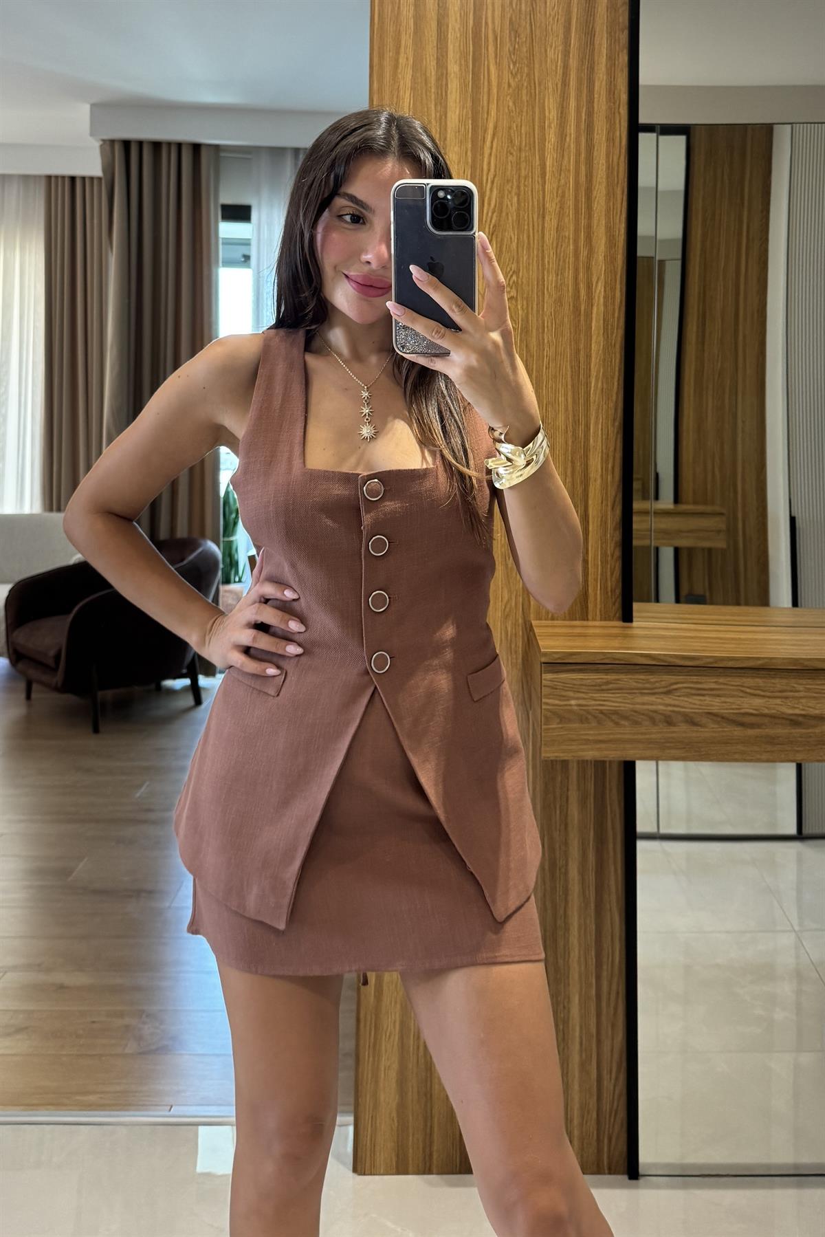 Lorea Kiremit Yelek Etek Takım