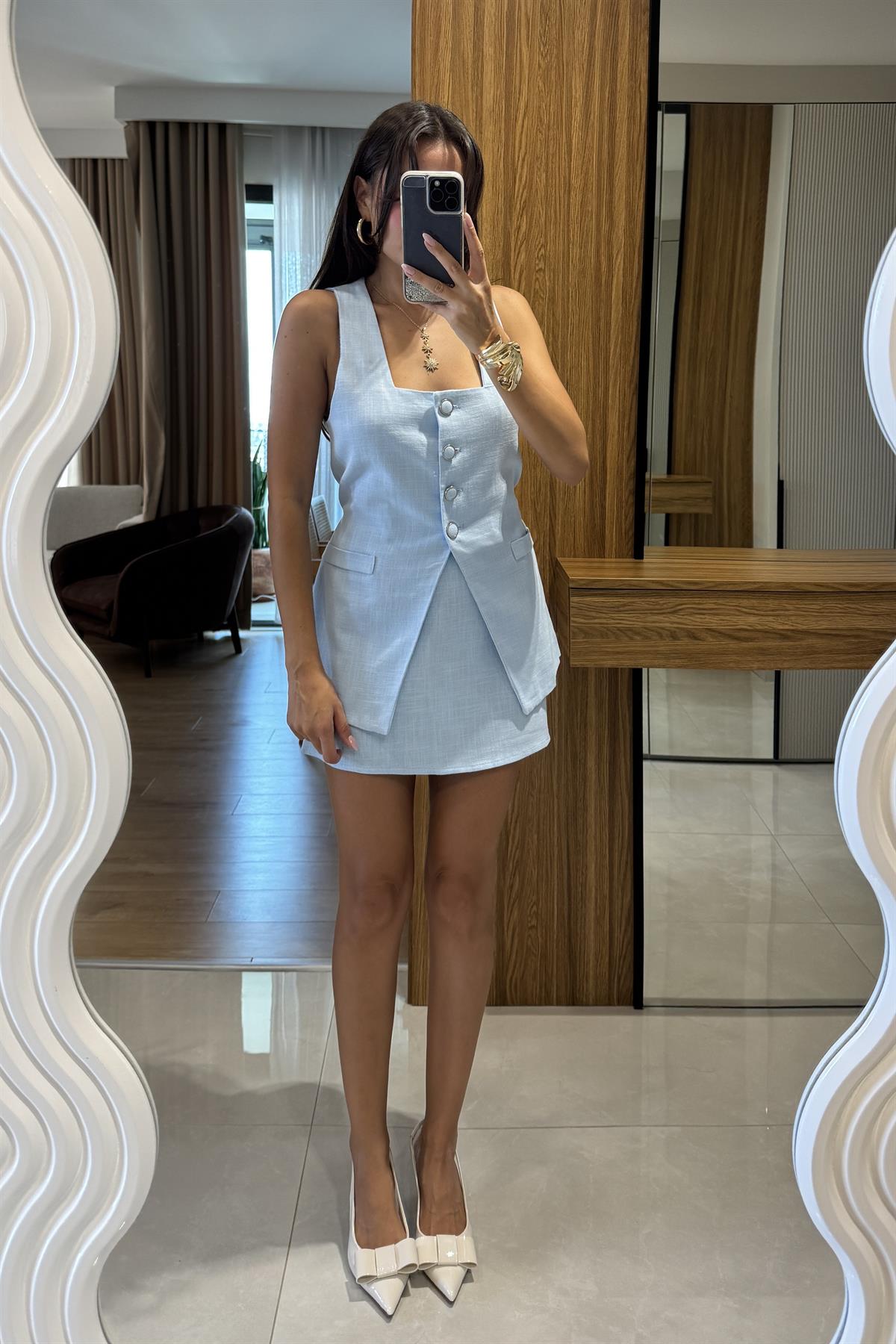 Lorea Mavi Yelek Etek Takım