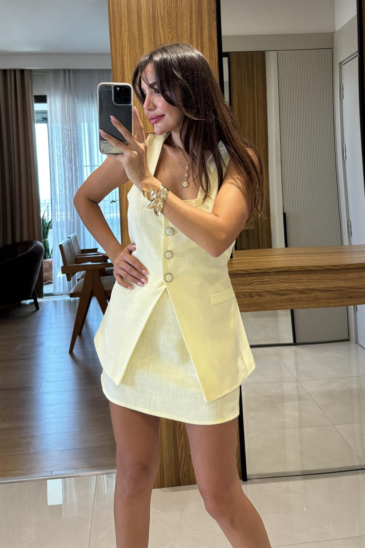 Lorea Sarı Yelek Etek Takım