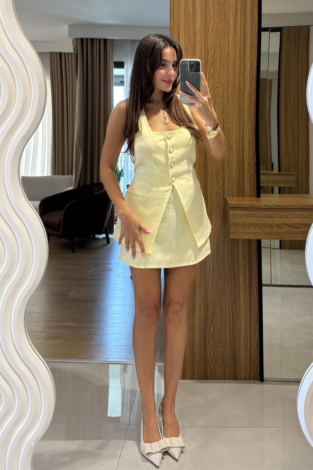 Lorea Sarı Yelek Etek Takım