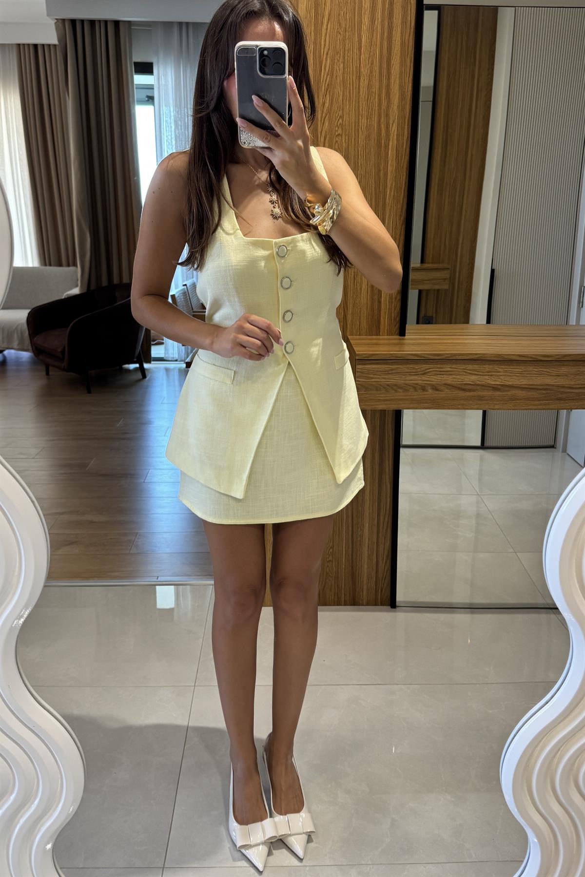 Lorea Sarı Yelek Etek Takım