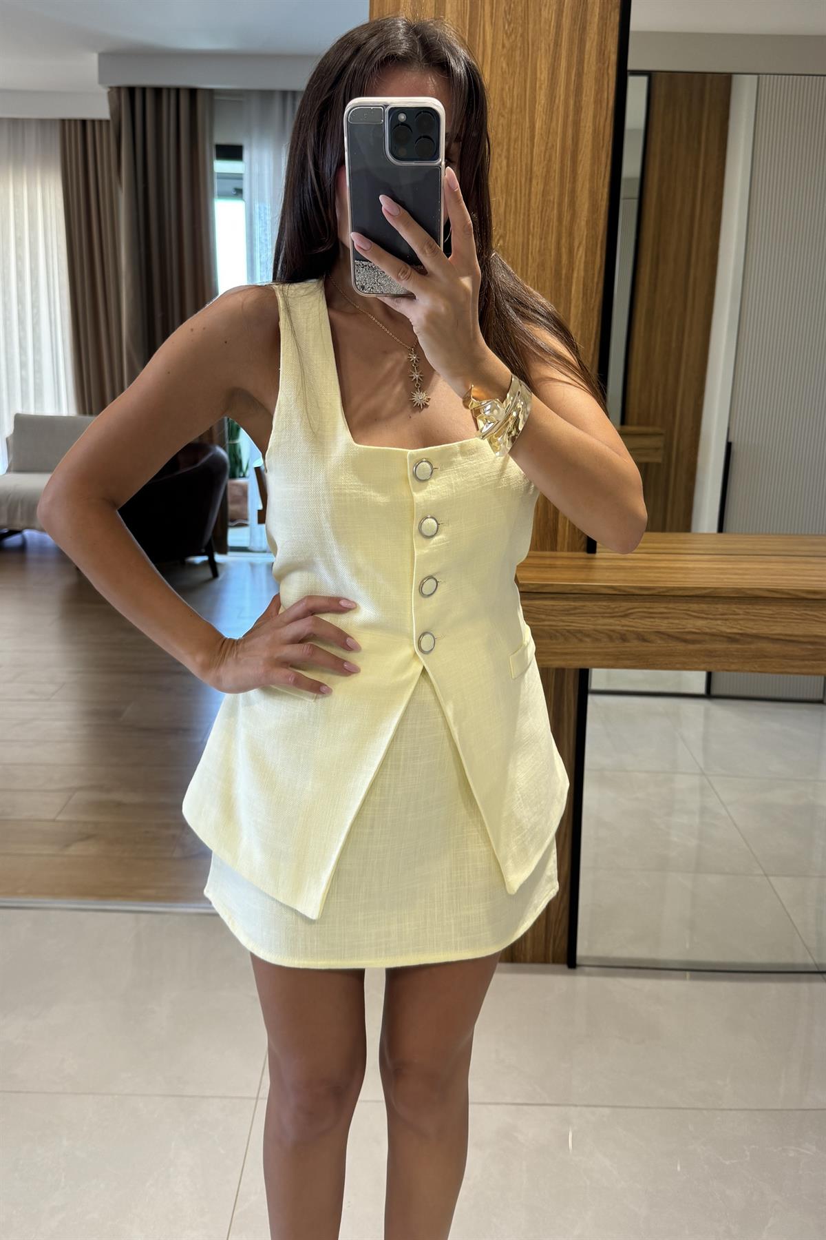 Lorea Sarı Yelek Etek Takım