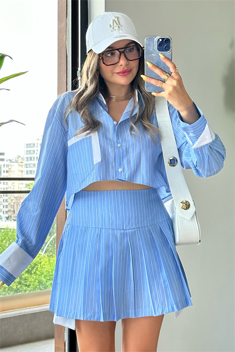 Lorel tasarım çizgili takım - Mavi